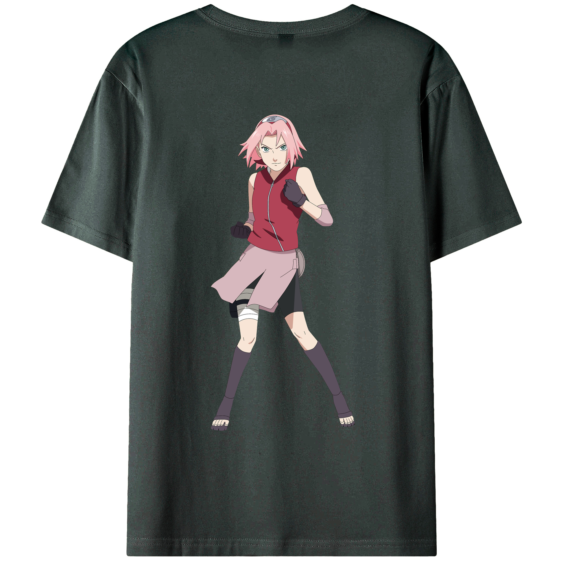 （画像用） NARUTO -ナルト- 春野サクラ Haruno Sakura 綿100％ メンズ半袖Tシャツ（バックプリント） 通気性